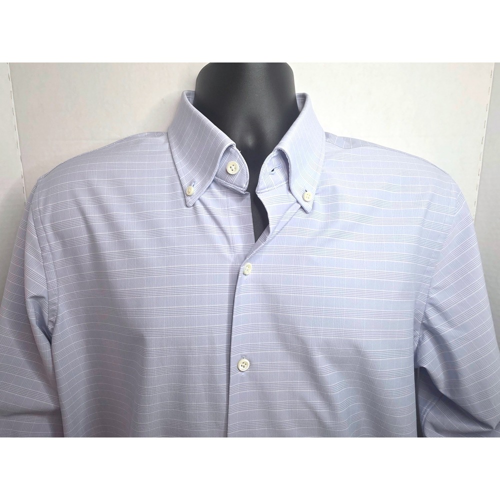 Proper Cloth Performance Dress Shirt Blue Glen Plaid Button Down PCF3704 17/36